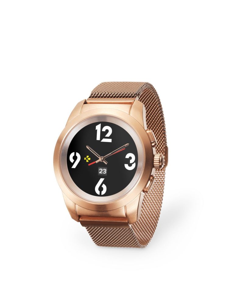 ZeTime Elite Brushed pink gold Milanese 3 4 view Watchface