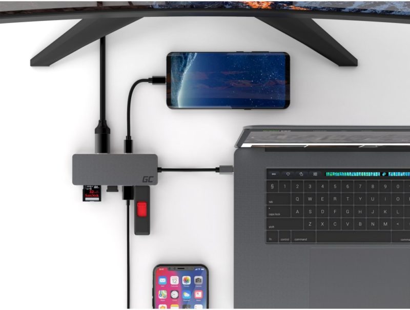 stacja dokujaca przejsciowka adapter hub usb c green cell 7 portow do apple macbook pro dell xps lenovo x1 carbon i innych
