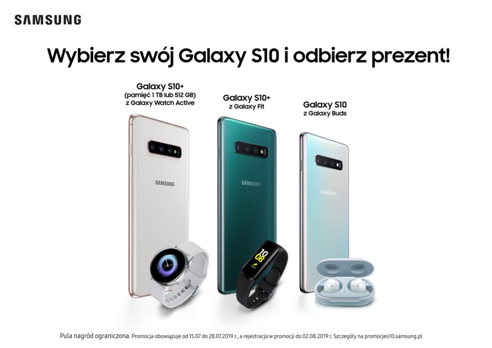 Rodzina smartfonów Galaxy S10 w promocyjnych zestawach z urządzeniami ubieralnymi marki Samsung