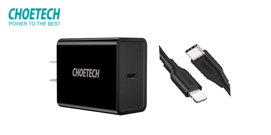 CHOETECH 18W Power Delivery Type C Wall Charger + USB C to Lightning Cable
