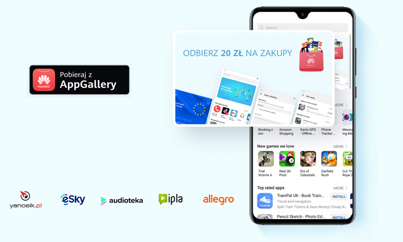 Voucher o wartości 20 zł na zakupy w huawei.pl za pobieranie aplikacji z Huawei AppGallery