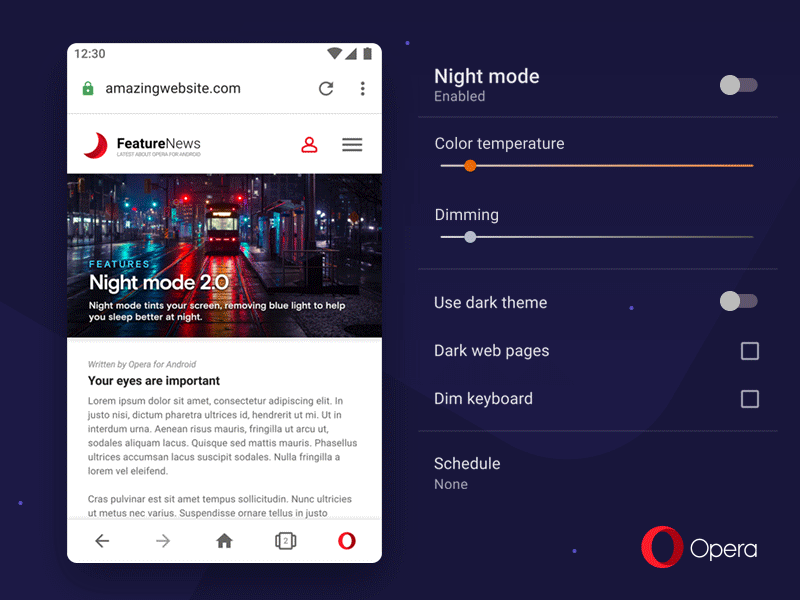 Opera dla systemu Android z nowym trybem nocnym i funkcją przyciemniania stron internetowych