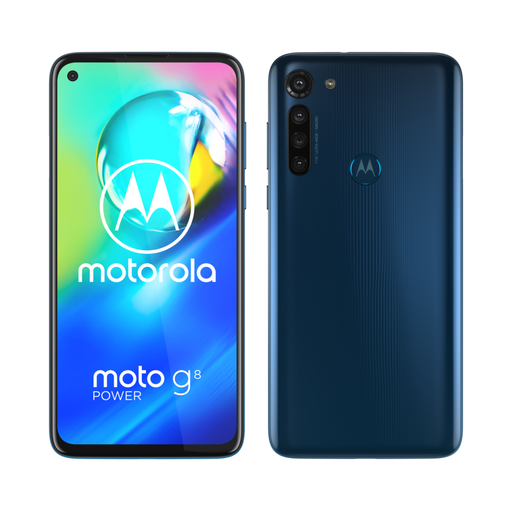 Moto G8 Power ROW   Capri Blue Side by Side