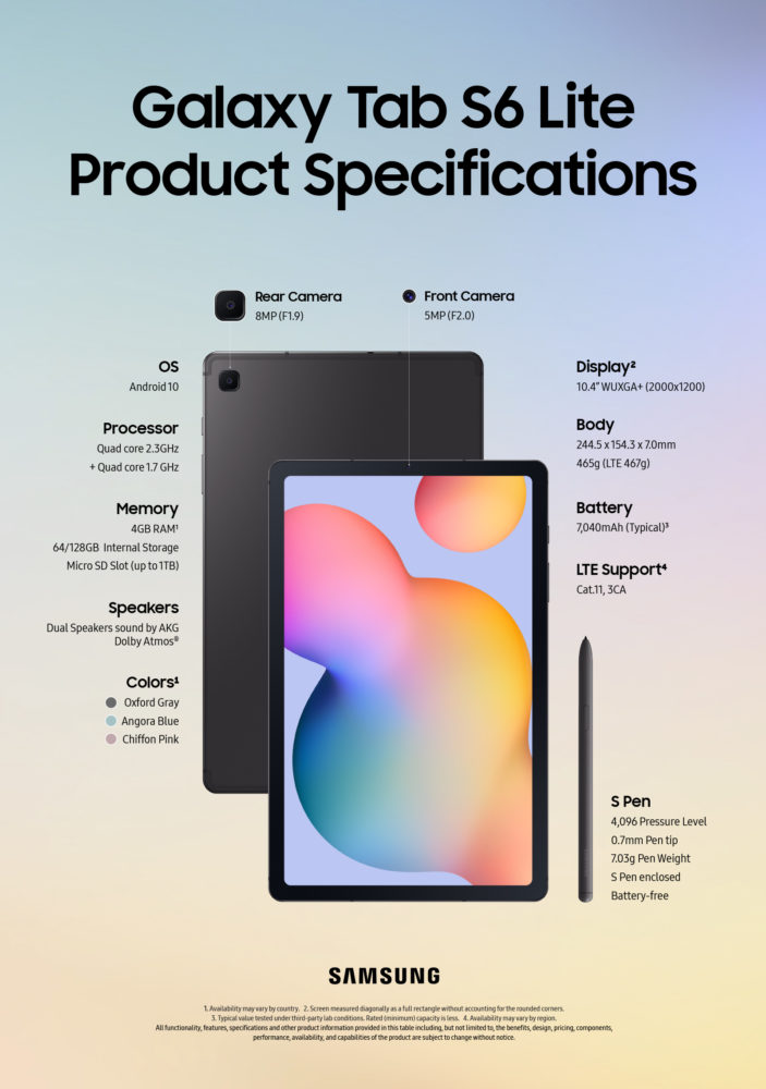 Tab S6 Lite Product Specifications