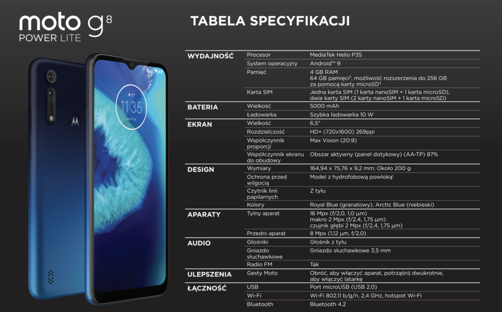 Nowy poziom swobody i wszechstronności dzięki niesamowitej baterii i systemowi trzech aparatów fotograficznych w moto g8 power lite