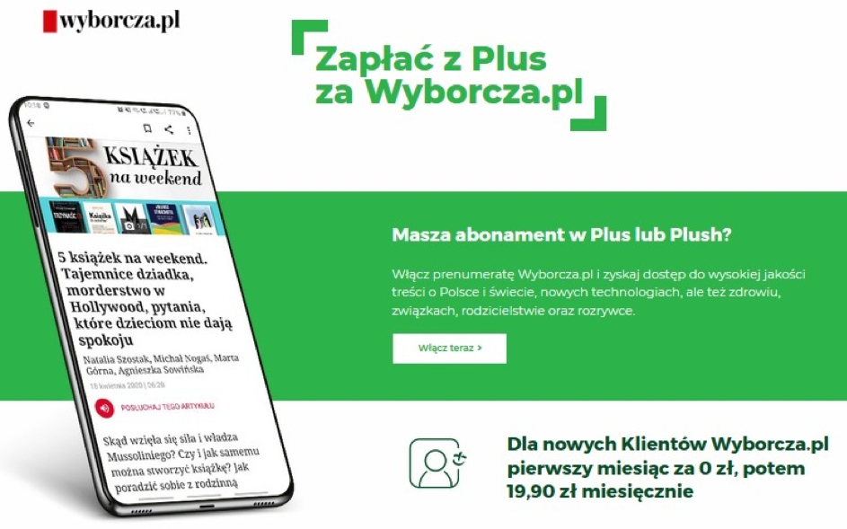 Teraz za cyfrową „Wyborczą” zapłacisz wygodnie z Plusem