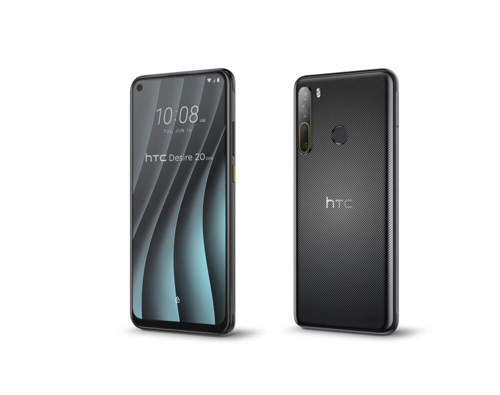 HTC Desire 20 pro onyx black front and back left