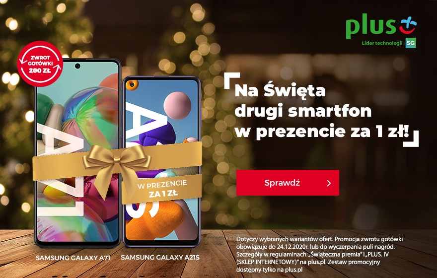 Ciąg dalszy świątecznych promocji w Plusie – drugi smartfon lub słuchawki w prezencie za 1 zł