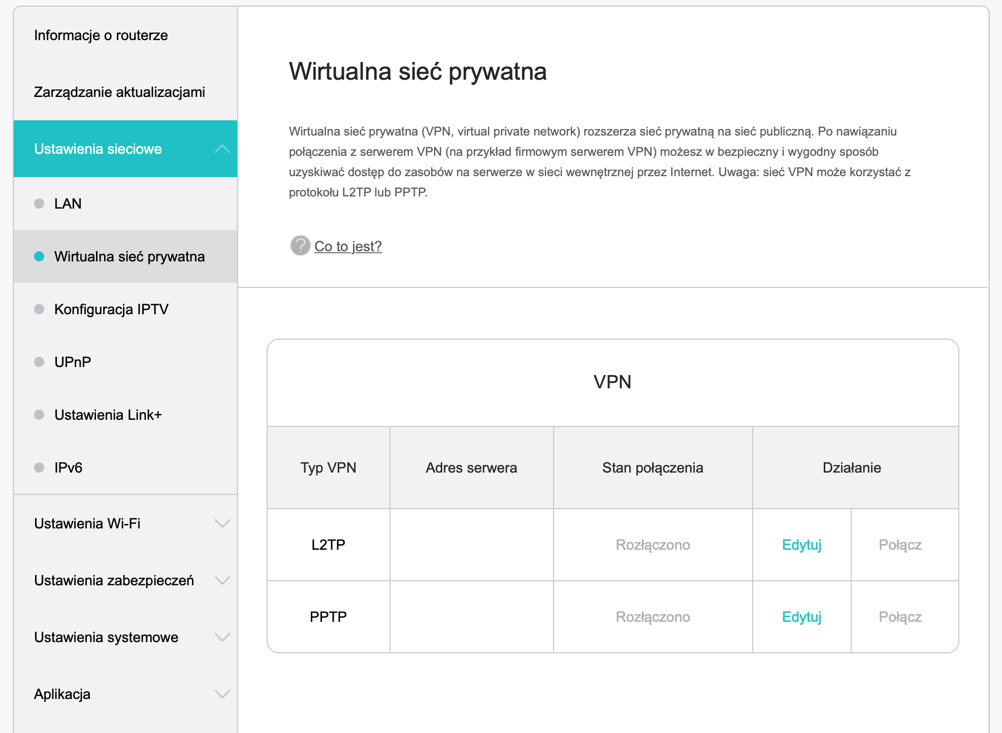 ustawienia vpn