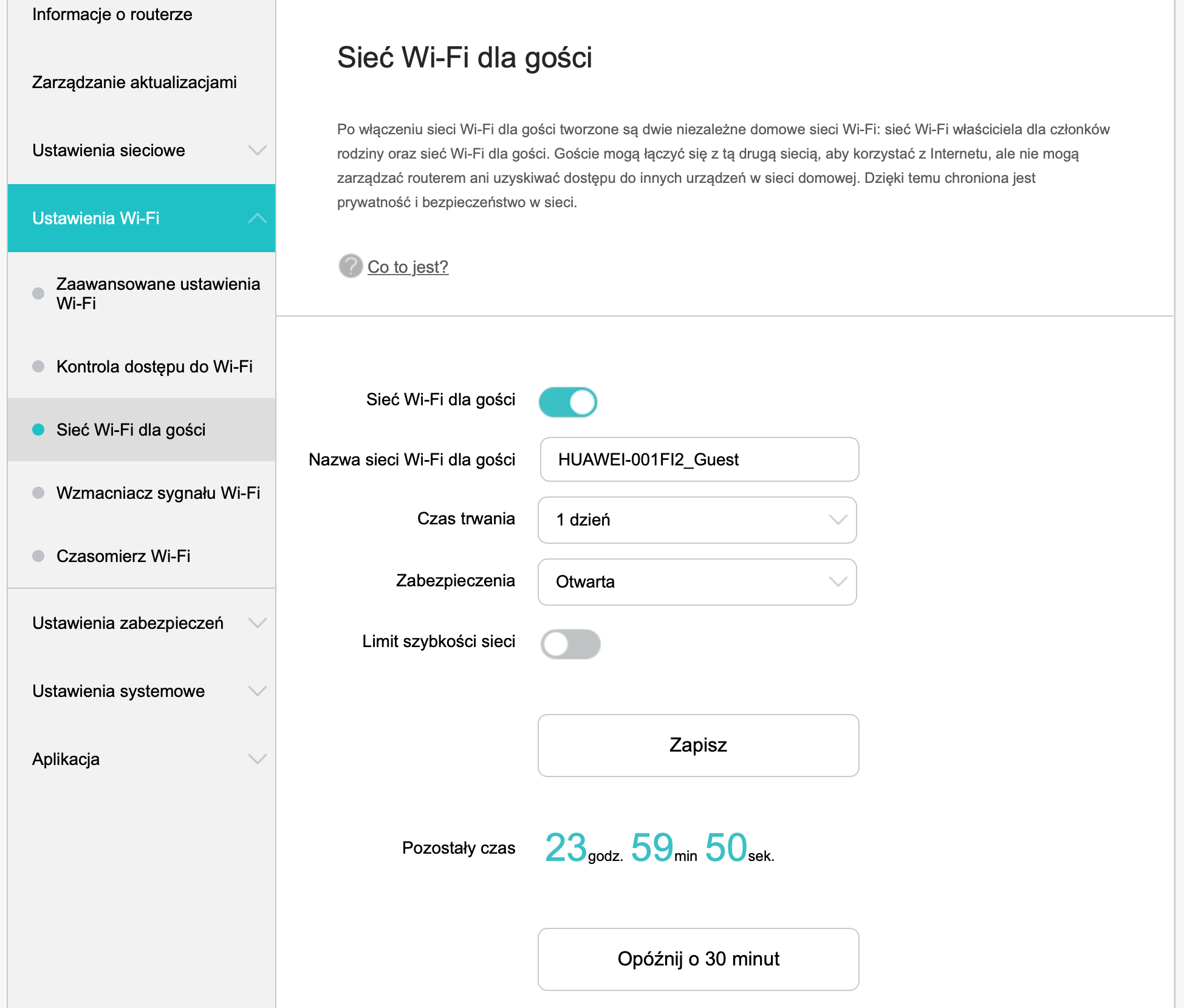 ustawienia wif guesti