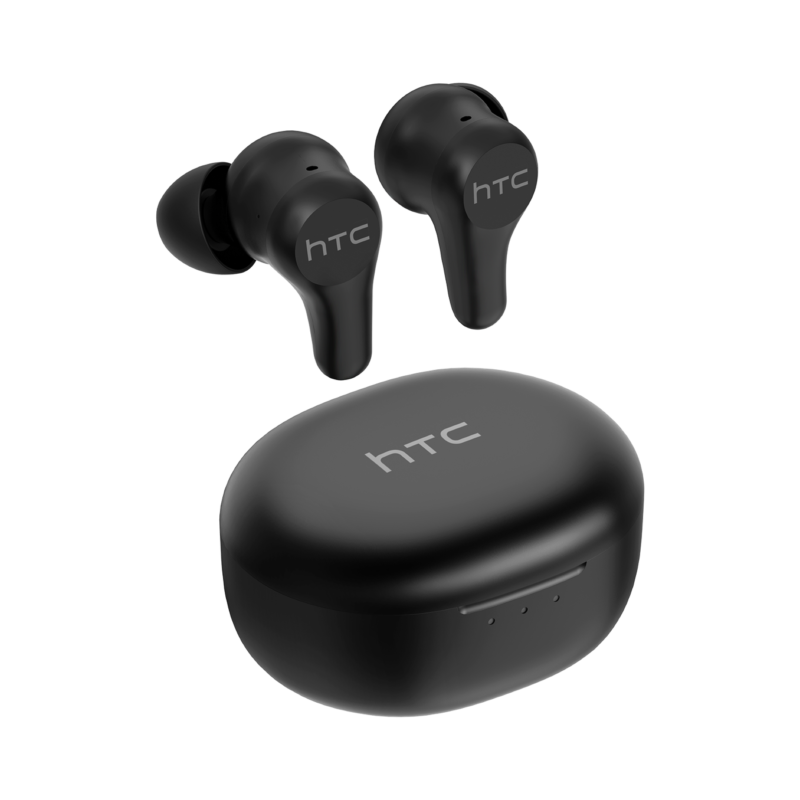 HTC True Wireless Earbuds Plus   black   earbuds and case   reverse
