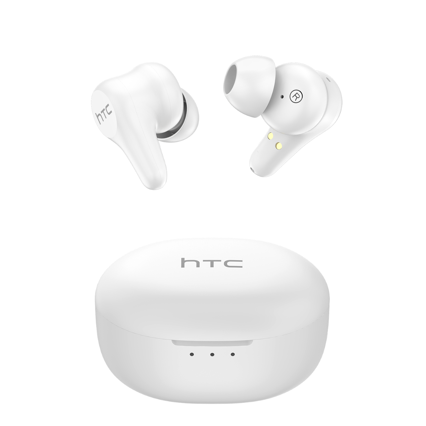 HTC True Wireless Earbuds Plus white earbuds and case reverse