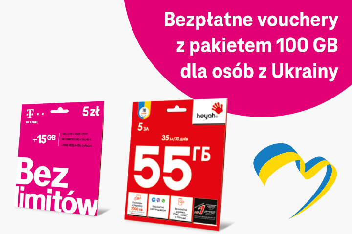 Bezpłatne vouchery z pakietem 100 GB od T-Mobile i Heyah dla osób z Ukrainy