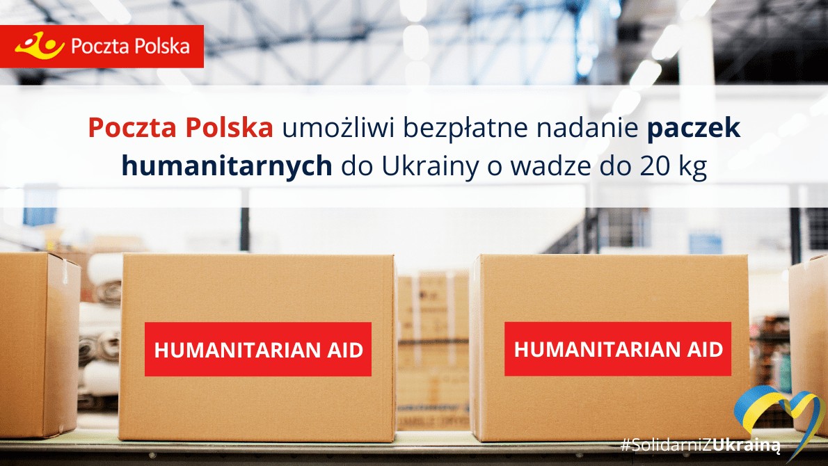 Poczta Polska: bezpłatne nadanie paczek humanitarnych do Ukrainy o wadze do 20 kg