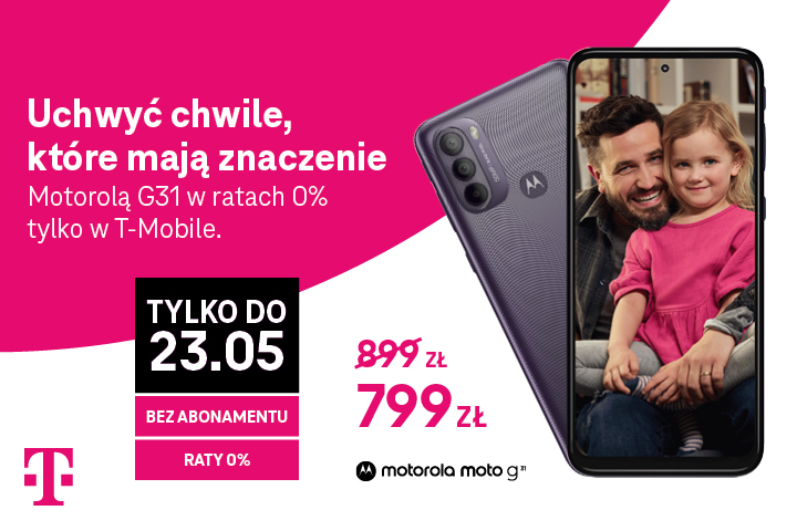 Majowa promocja w T-Mobile: kup taniej smartfon Motorola Moto G31 na raty 0% bez abonamentu
