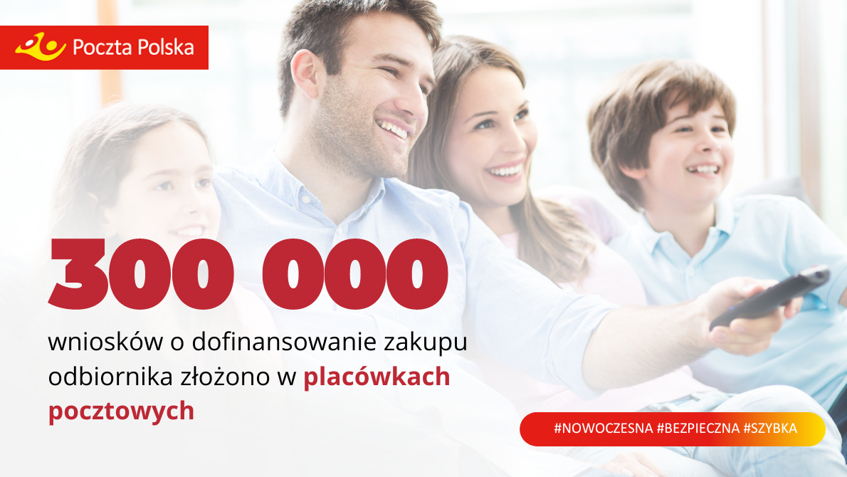 Poczta Polska: już 300 tys. wniosków o dofinansowanie zakupu odbiornika cyfrowego i blisko 30 tys. sprzedanych urządzeń