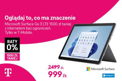 Superpromocja w T-Mobile: Microsoft Surface Go 3 LTE aż 1500 zł taniej, w ratach 0%