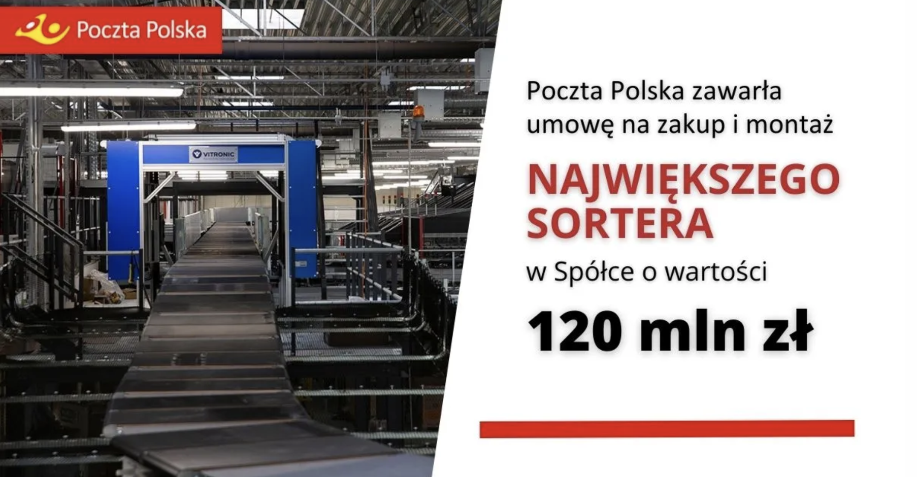 Poczta Polska zawarła umowę na zakup i montaż największego sortera w Spółce o wartości 120 mln zł
