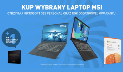 Microsoft 365 Personal oraz rok dodatkowej gwarancji przy zakupie wybranego laptopa MSI