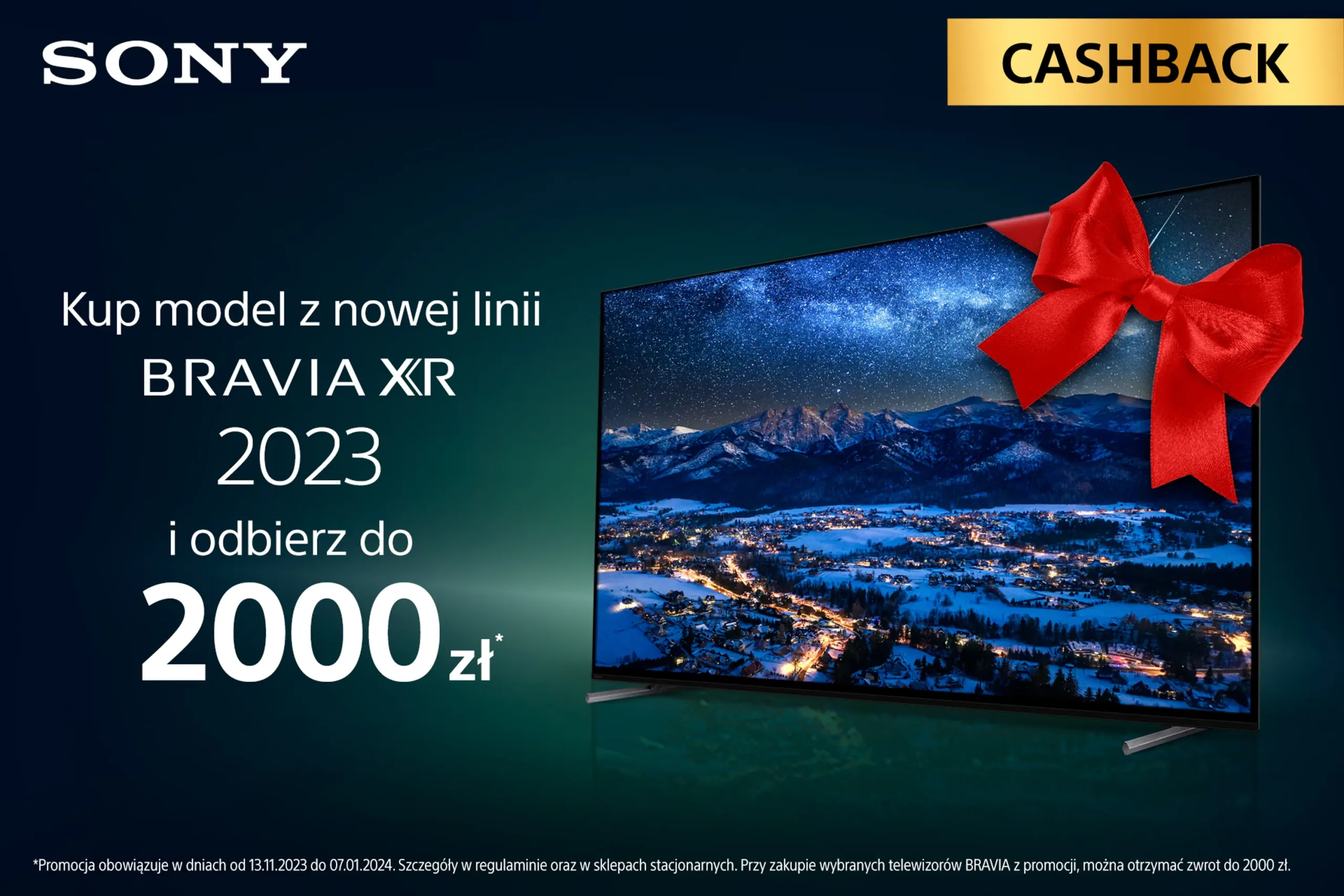 Cashback na telewizory Sony z procesorem XR – do 2000 złotych zwrotu