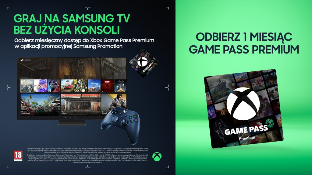 Kup telewizor Samsung i odbierz miesiąc dostępu do Xbox Game Pass Premium